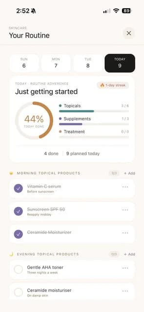 The i do app's daily routine screen