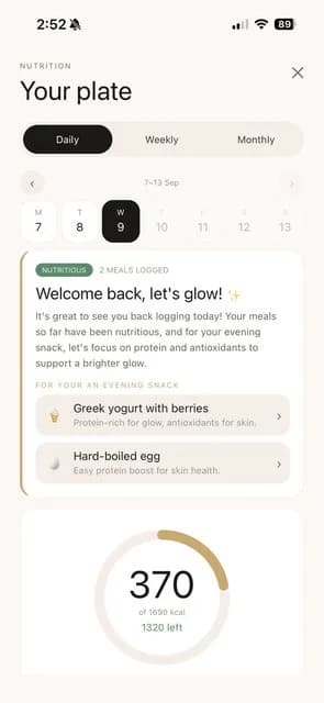 The i do app's food/plate screen