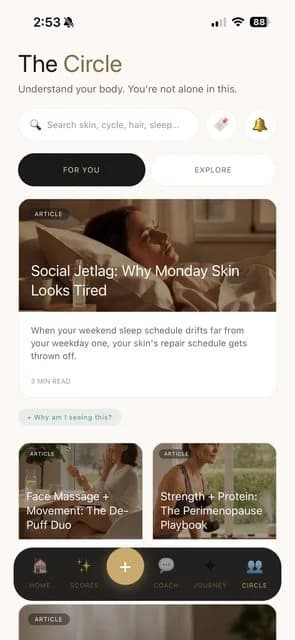 The i do app's Circle content screen